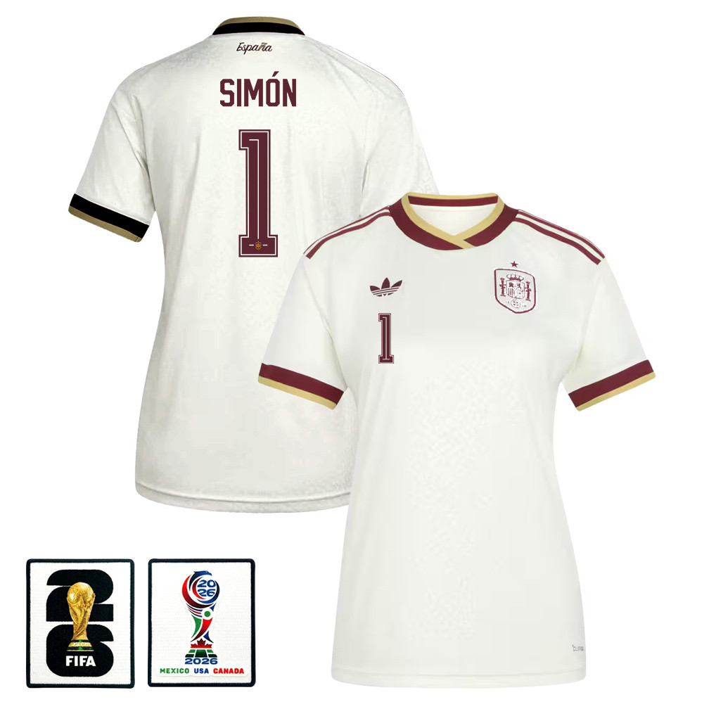 Unai Simón 1 Women’s Spain National Team 2026 Away Jersey – White – Jersey Teams