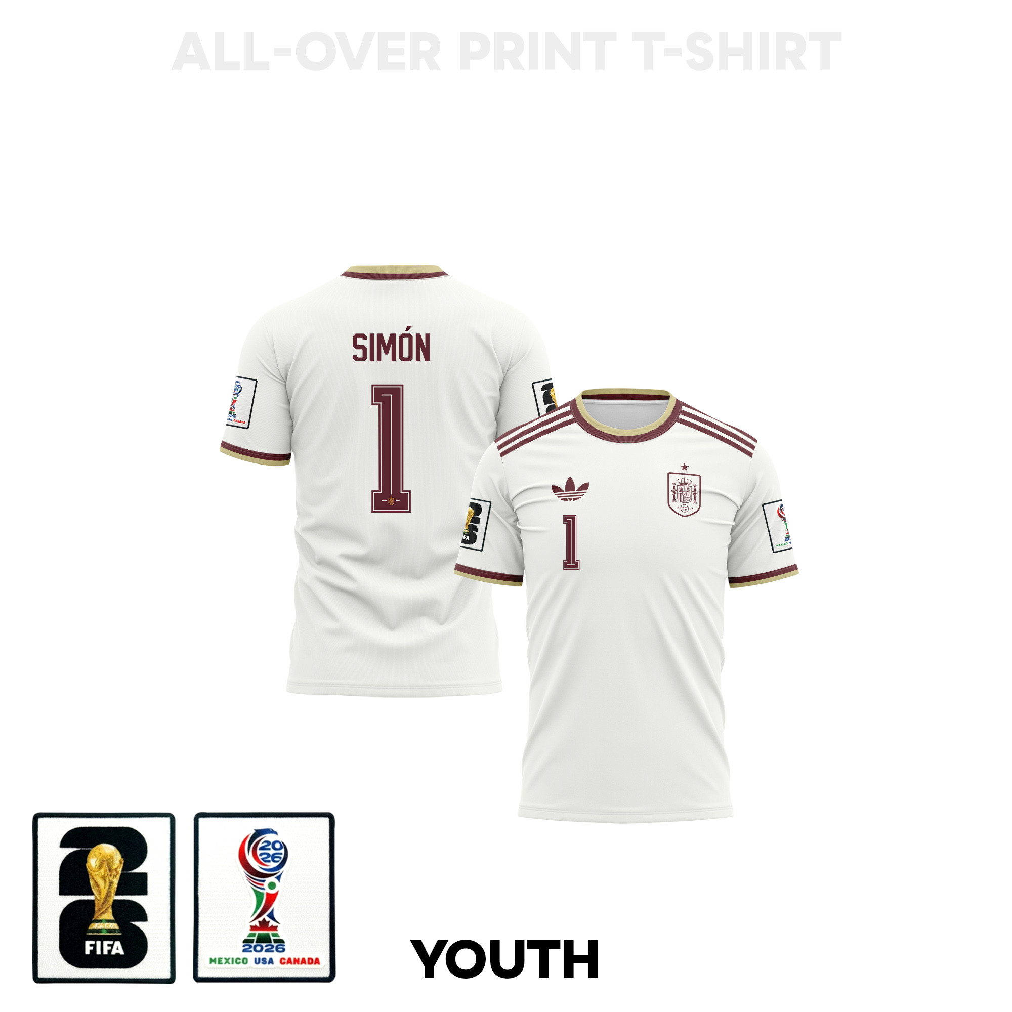 Unai Simón 1 Youth Spain 2026 Away 3D T-shirt Fully Printed – White – Jersey Teams