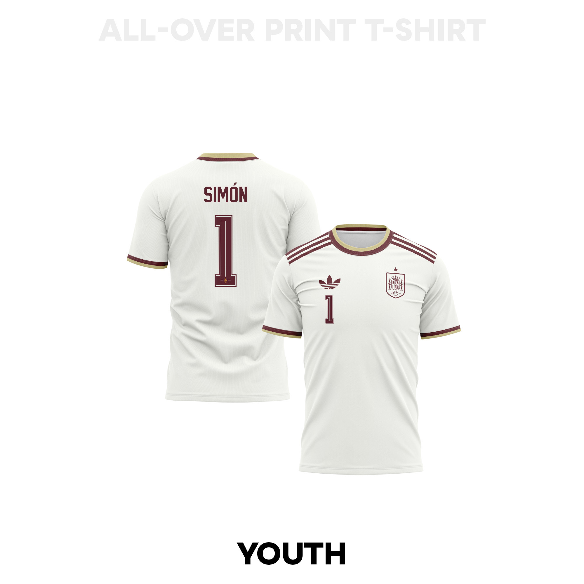 Unai Simón 1 Youth Spain 2026 Away 3D T-shirt Fully Printed – White - Jersey Teams
