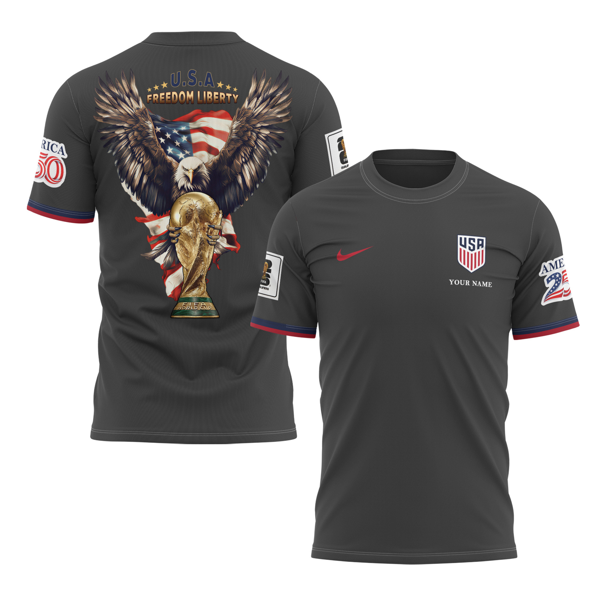 USA x World Cup 2026 Patriotic Eagle America 250 T-shirt Printed - Dark Grey - Jersey Teams