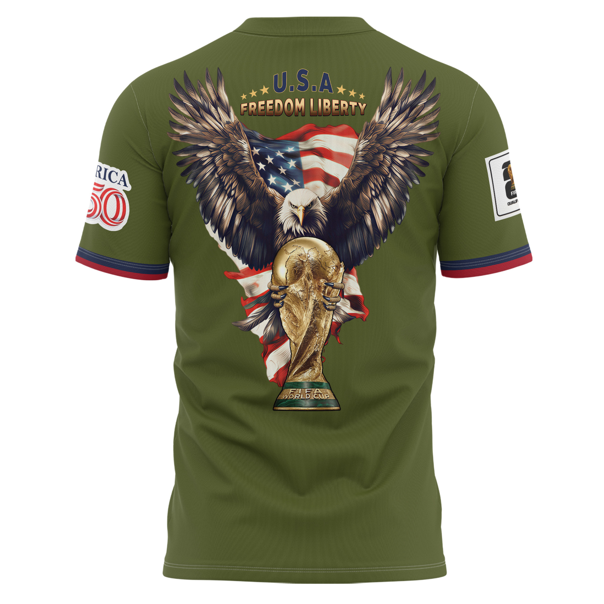 USA x World Cup 2026 Patriotic Eagle America 250 T-shirt Printed - Military Olive - Jersey Teams