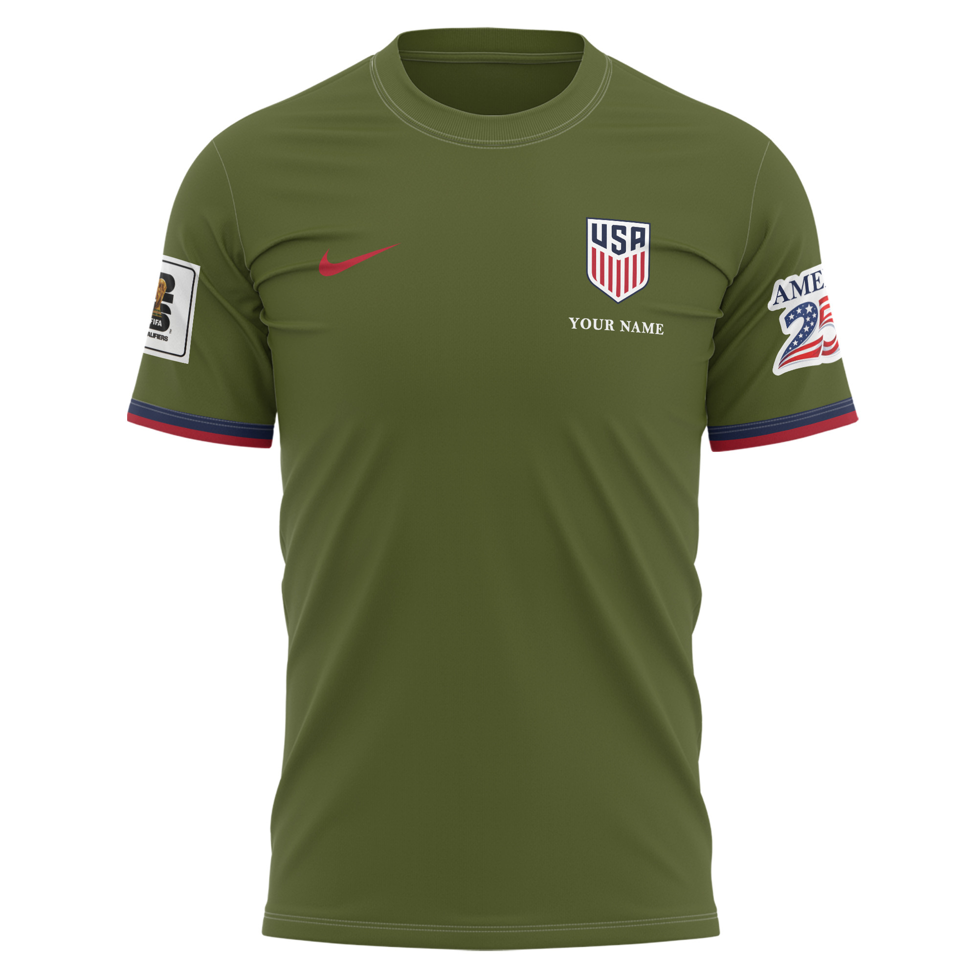 USA x World Cup 2026 Patriotic Eagle America 250 T-shirt Printed – Military Olive – Jersey Teams
