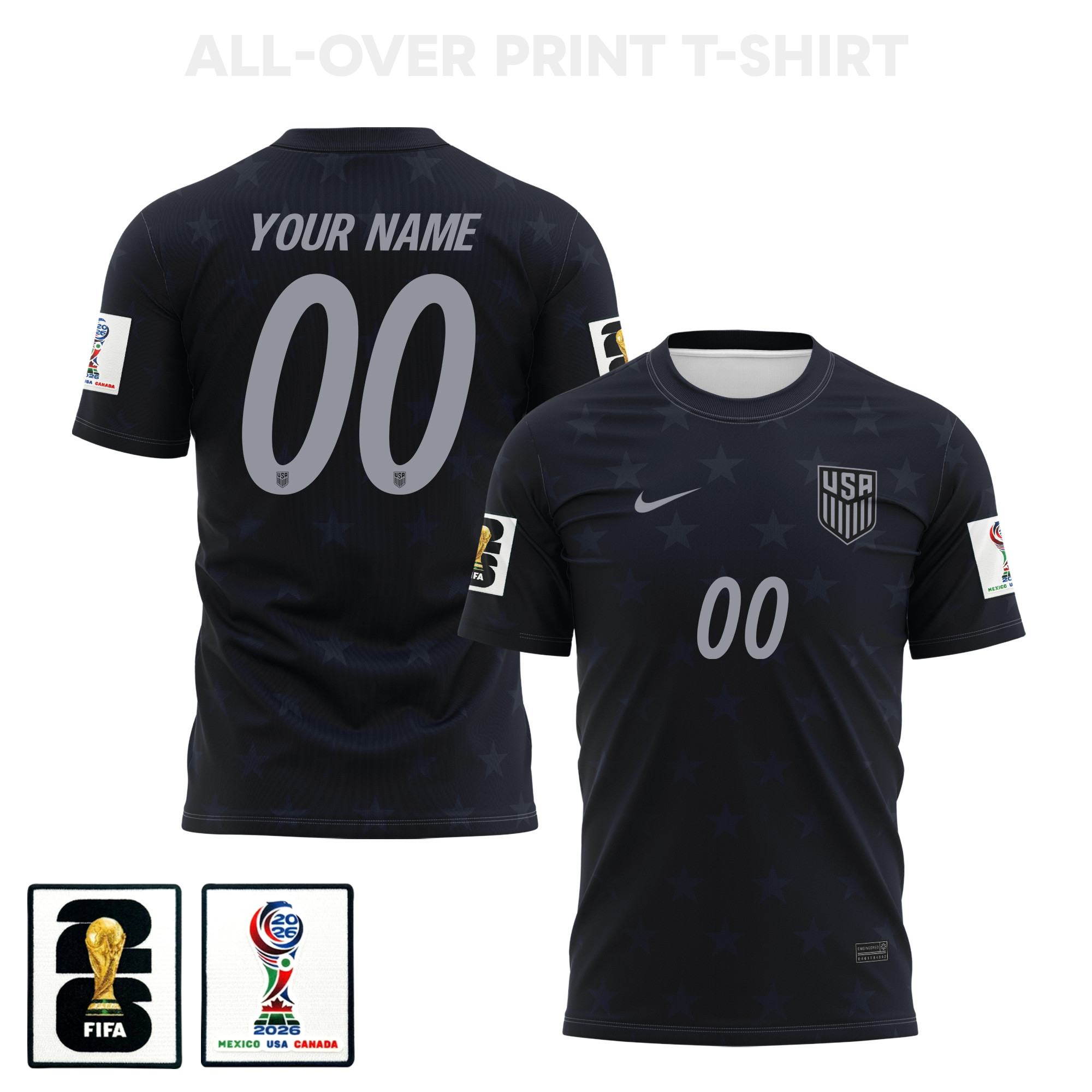 USMNT 2026 Away 3D T-Shirt Fully Printed – Personalized – Unisex, Black - Jersey Teams