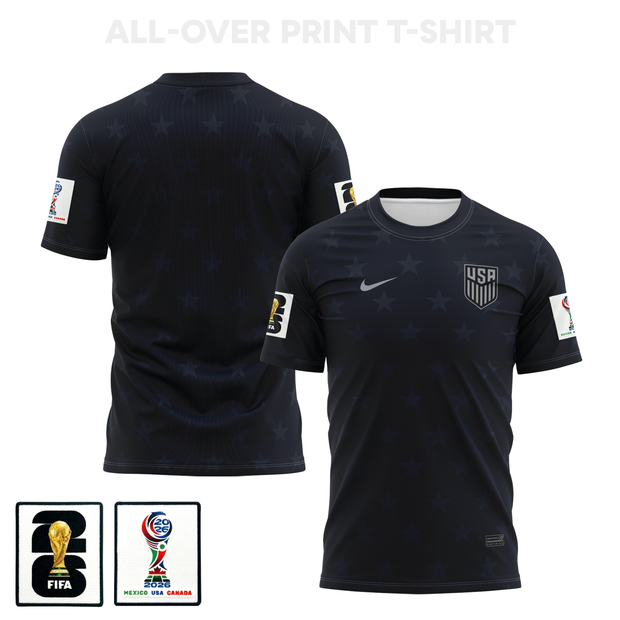 USMNT 2026 Away 3D T-Shirt Fully Printed – Unisex, Black - Jersey Teams