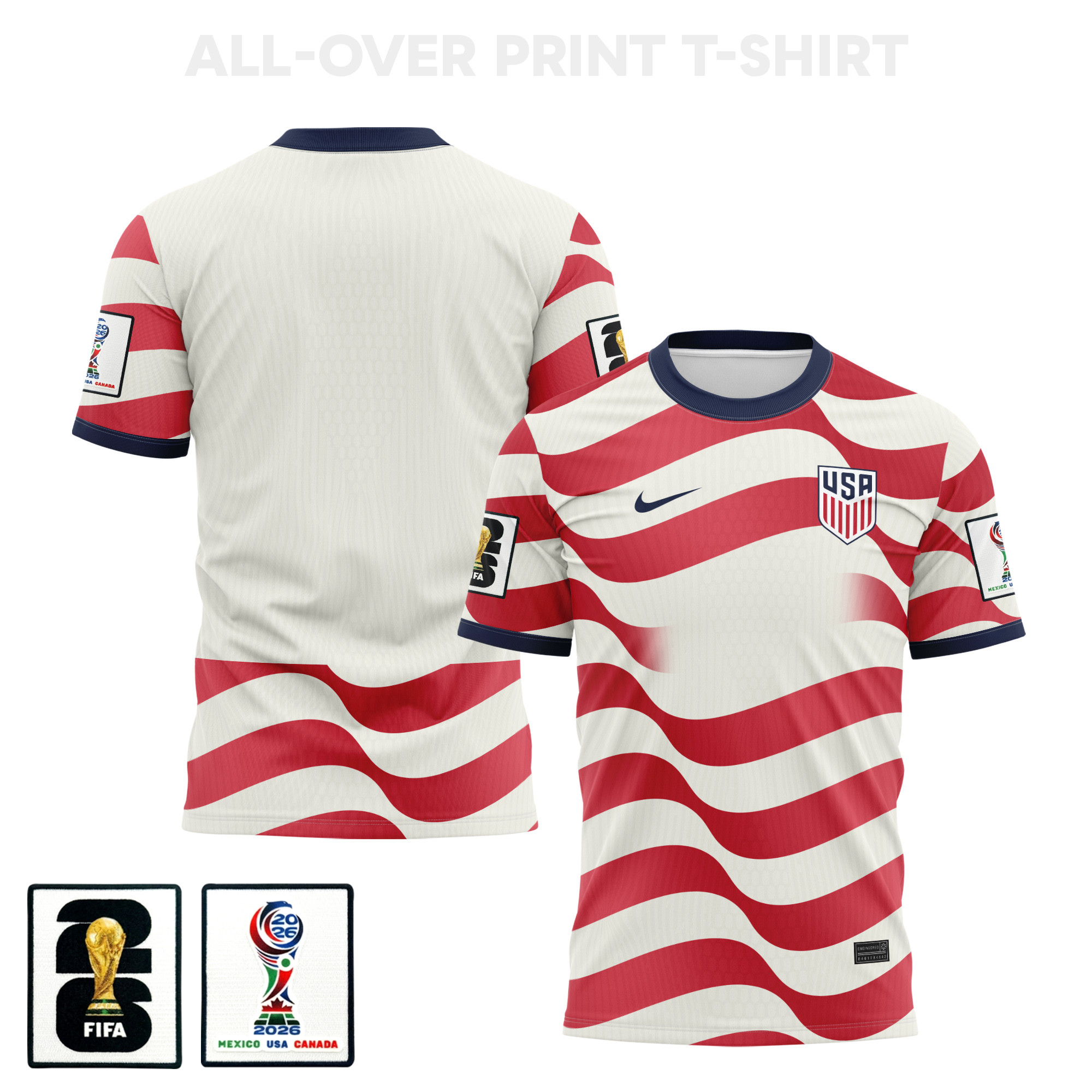 USMNT 2026 Home 3D T-Shirt Fully Printed – Unisex, White/Red - Jersey Teams