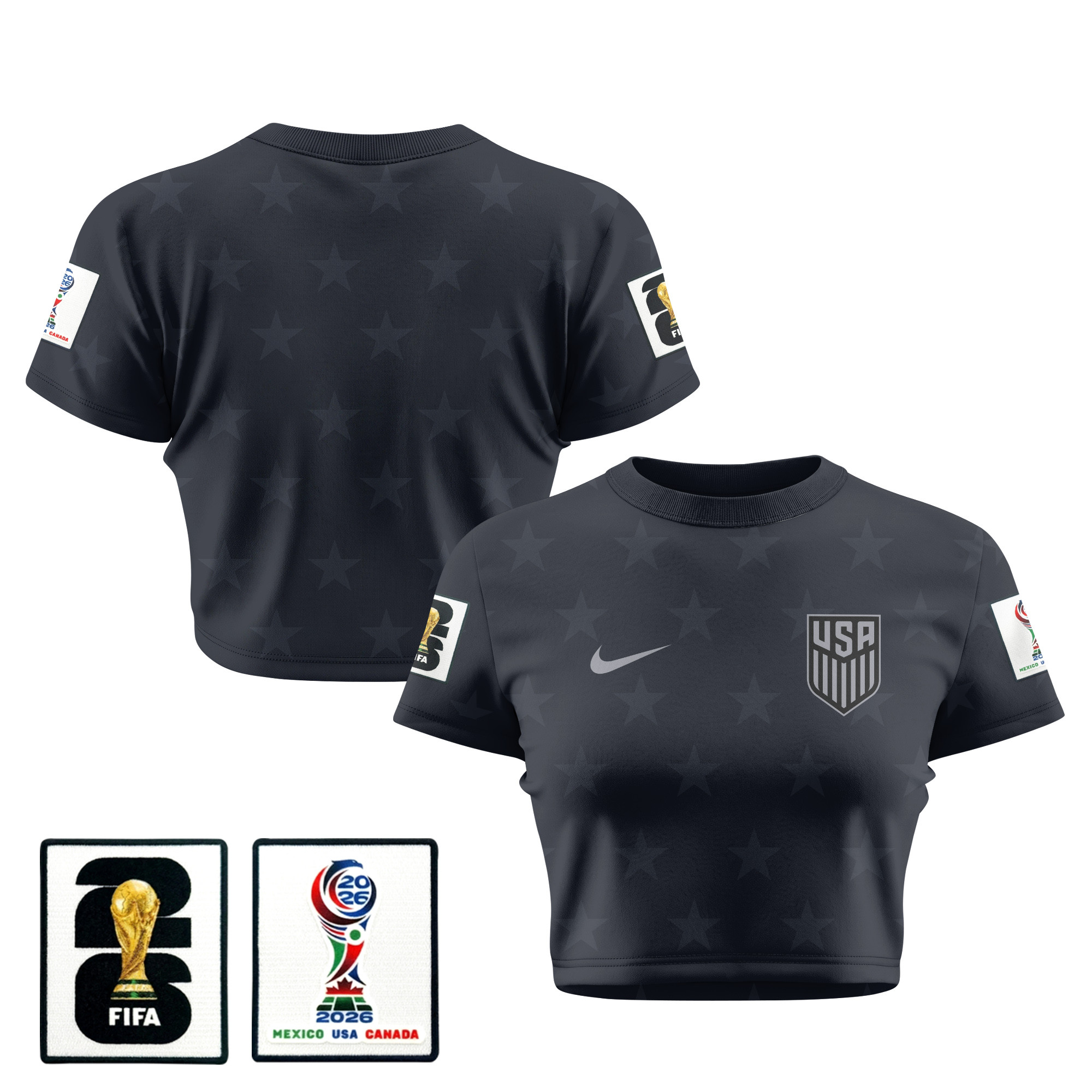 USMNT 2026 Women's Away All-Over Print Cropped Jersey - Black - Jersey Teams