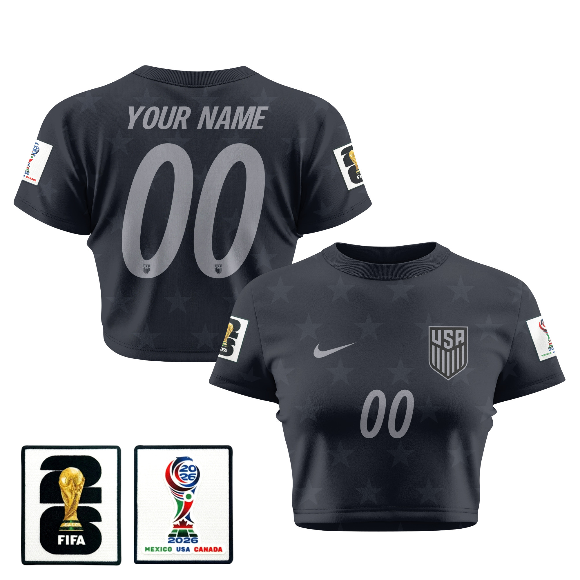 USMNT 2026 Women's Away All-Over Print Cropped Jersey - Personalized - Jersey Teams