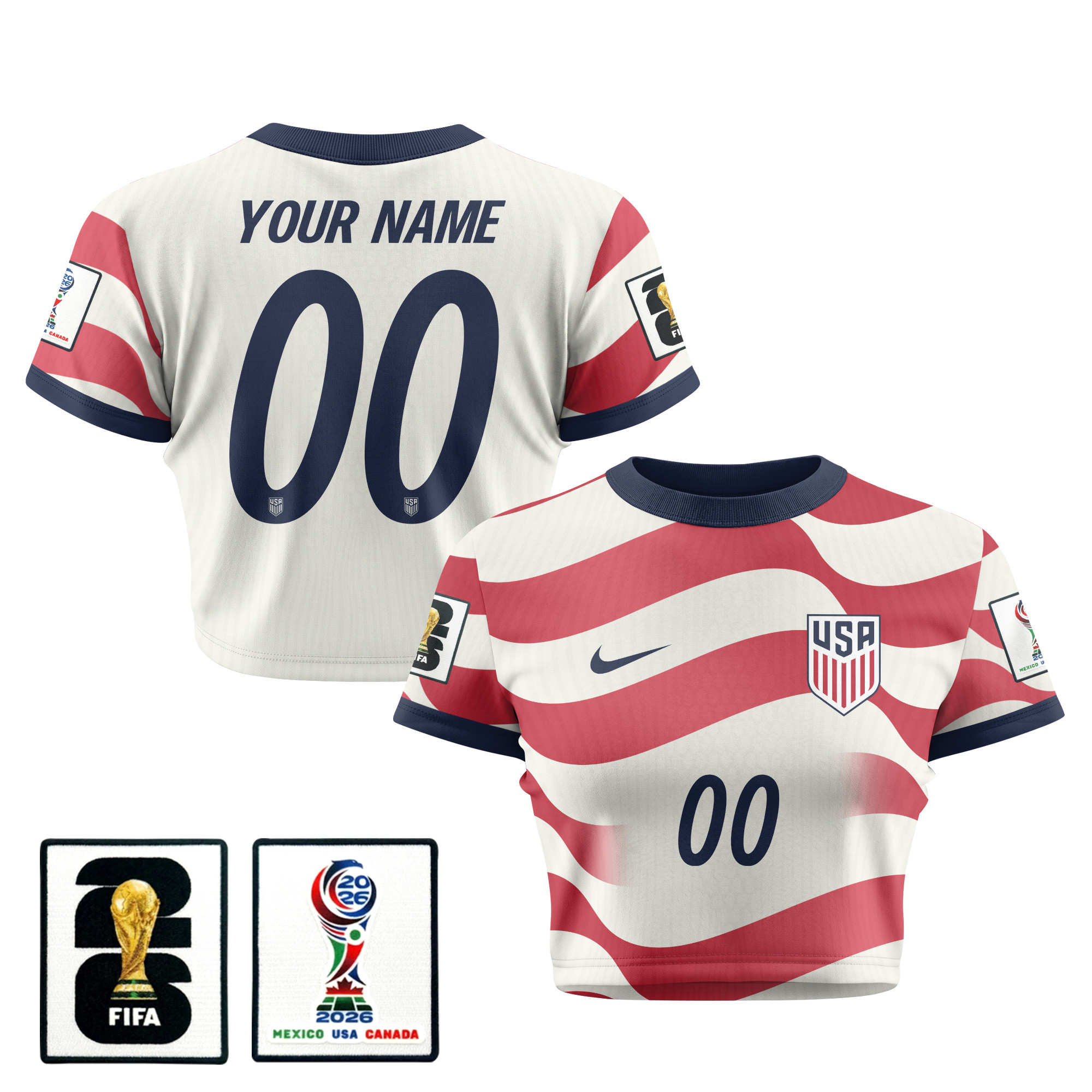 USMNT 2026 Women's Home All-Over Print Cropped Jersey - Personalized - Jersey Teams