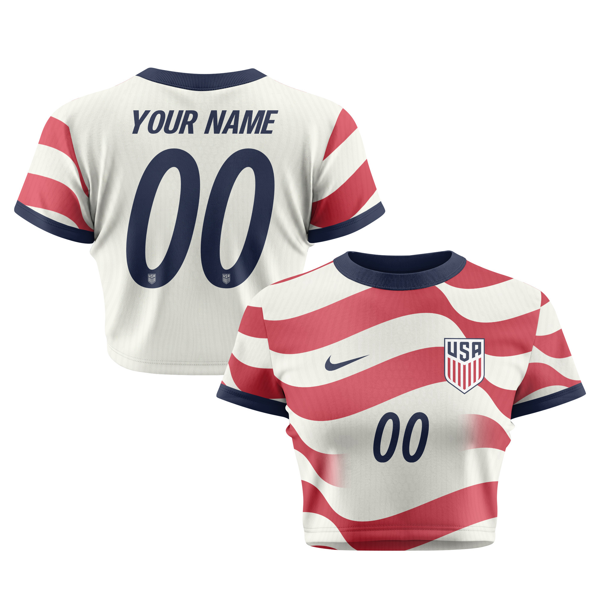 USMNT 2026 Women's Home All-Over Print Cropped Jersey - Personalized - Jersey Teams