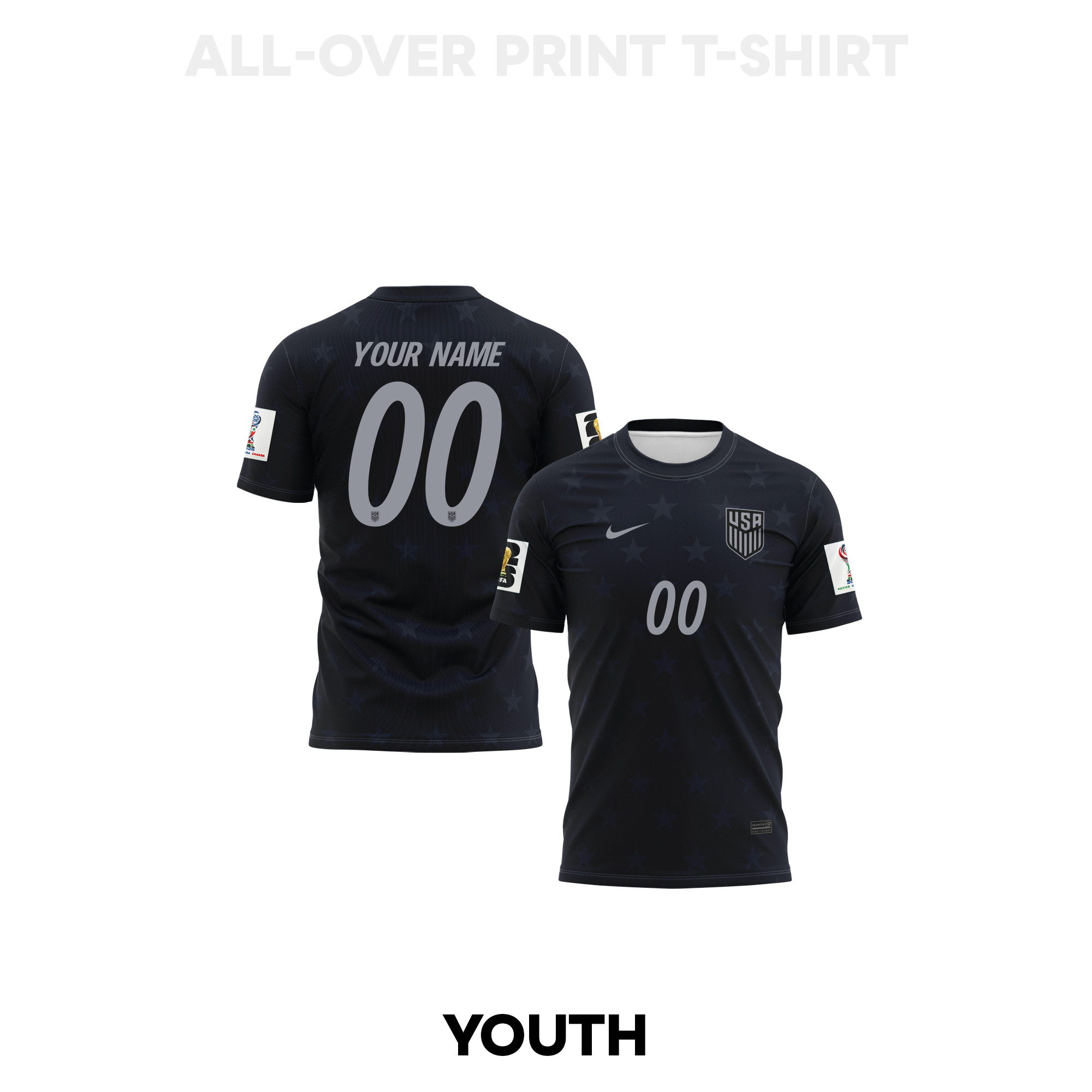 USMNT 2026 Youth Away 3D T-shirt Fully Printed – Personalized – Black - Jersey Teams