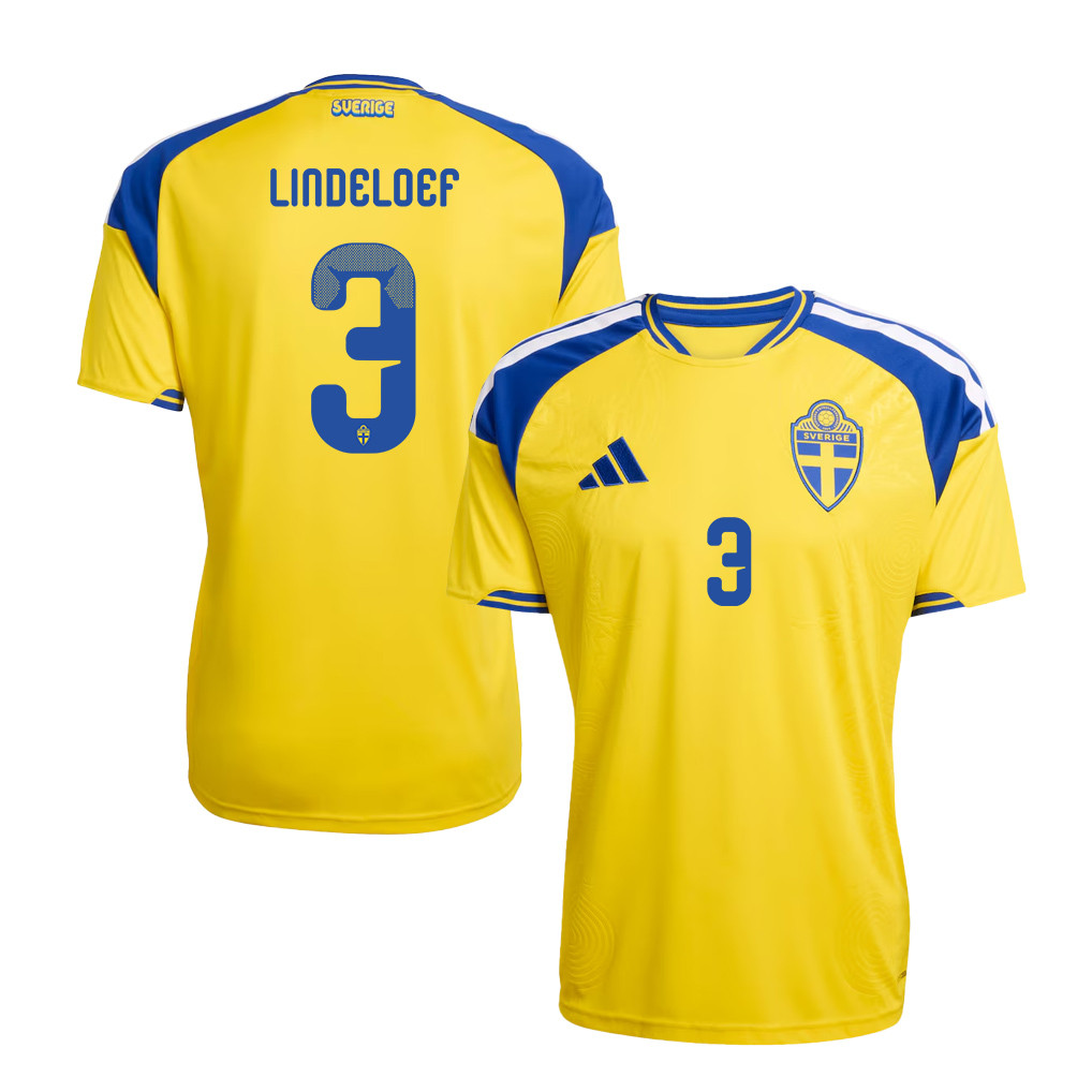 Victor Lindeloef 3 Sweden National Team 2026 Home Jersey - Yellow, Men - Jersey Teams