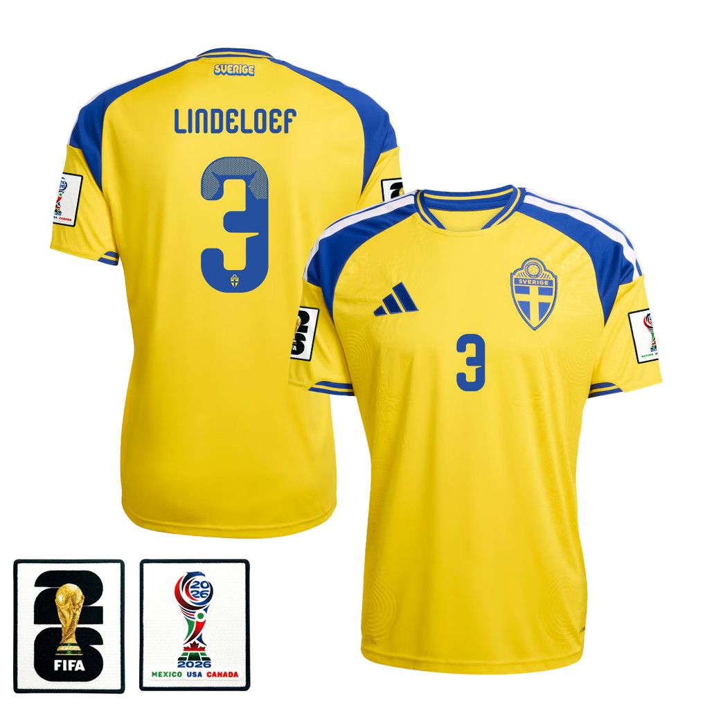 Victor Lindeloef 3 Sweden National Team 2026 x World Cup Patch Home Jersey - Yellow, Men - Jersey Teams