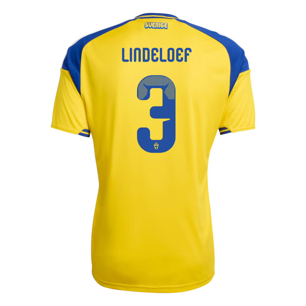 Victor Lindeloef 3 Sweden National Team 2026 x World Cup Patch Home Jersey - Yellow, Men - Jersey Teams