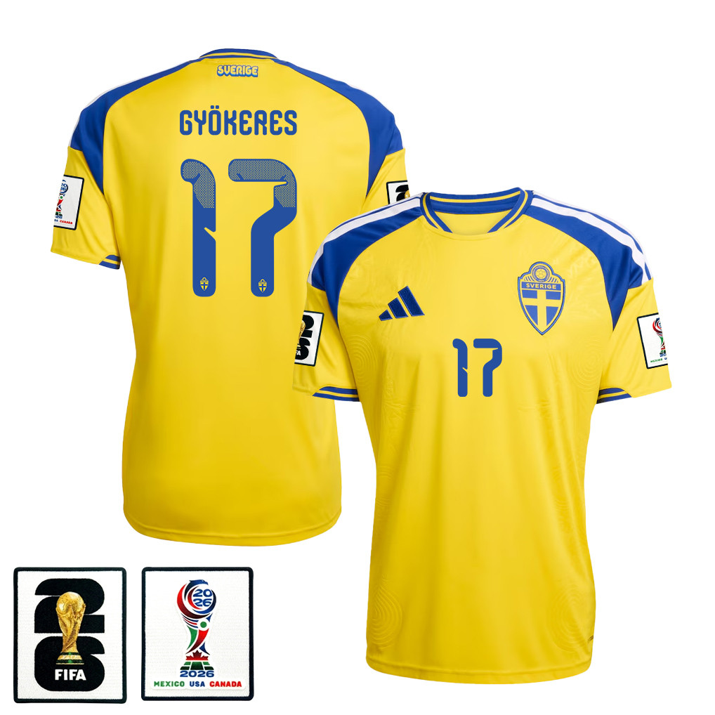 Viktor Gyoekeres 17 Sweden National Team 2026 x World Cup Patch Home Jersey - Yellow, Men - Jersey Teams