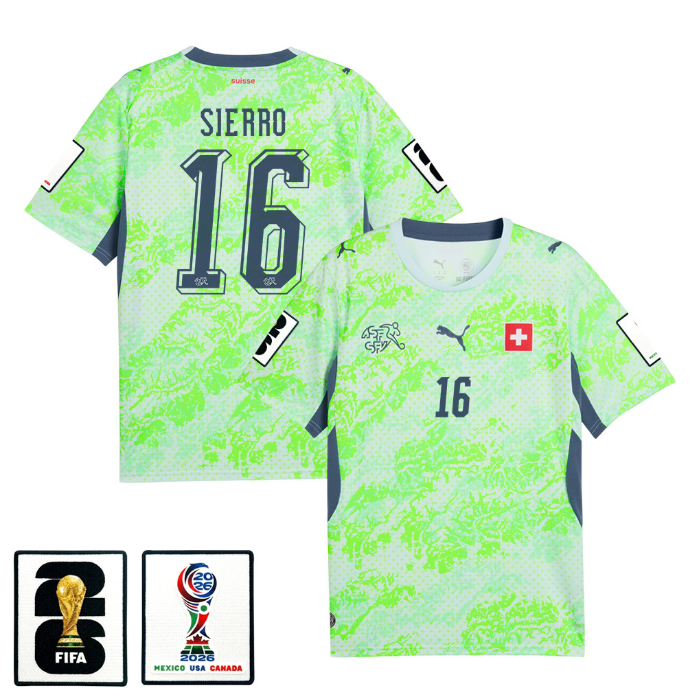 Vincent Sierro 16 Switzerland National Team 2026 x World Cup Patch Away Jersey - Men, Green - Jersey Teams