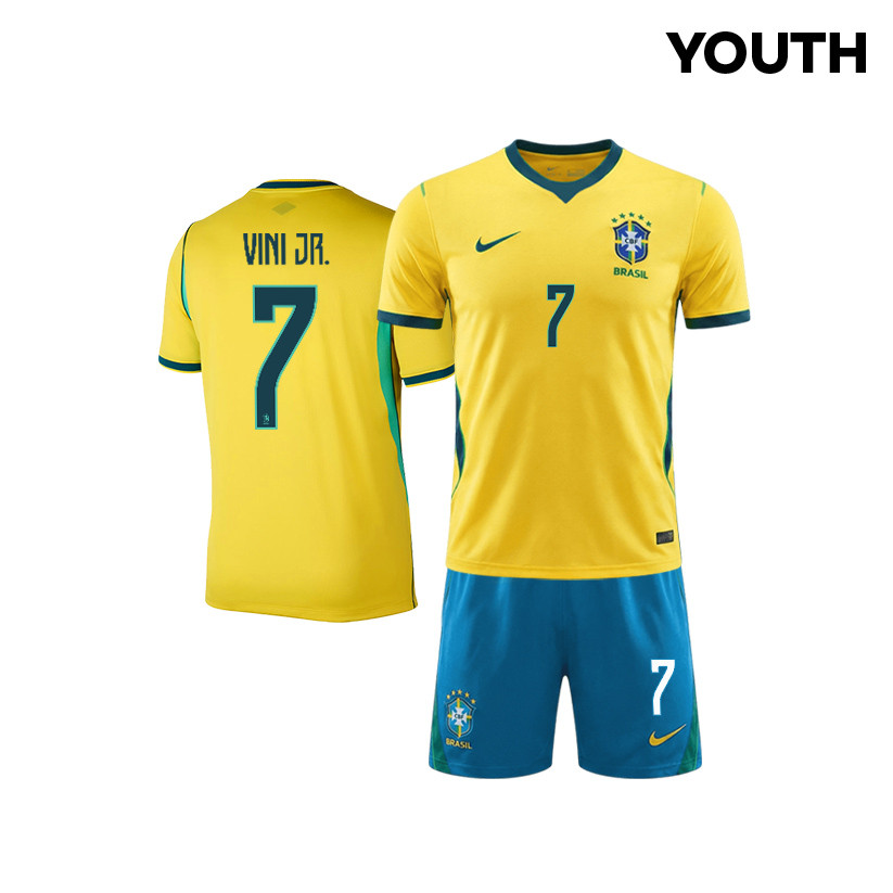 Vinícius Júnior 7 Brazil 2026 YOUTH Home Jersey & Shorts Set - Yellow - Jersey Teams