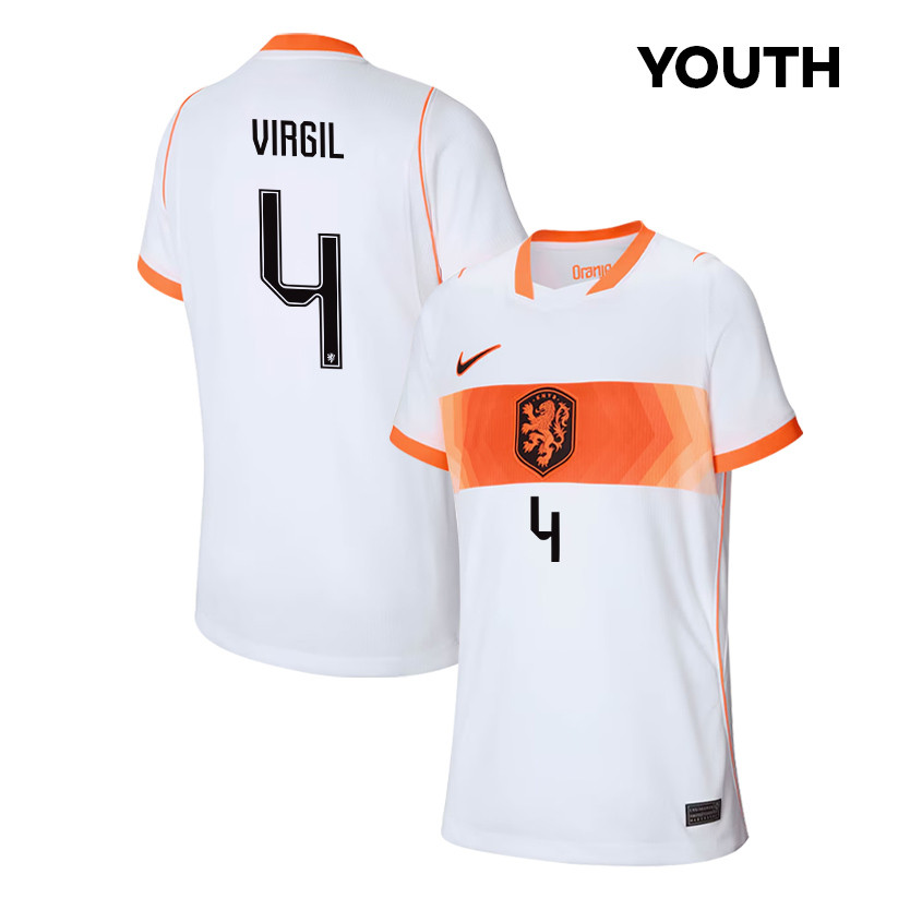 Virgil van Dijk 4 Youth Netherlands National Team 2026 Away Jersey - White - Jersey Teams