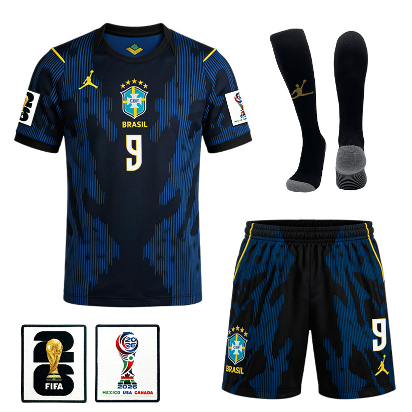 Vitor Roque 9 Brazil 2026 Away Men Kit Set – Blue – Jersey Teams