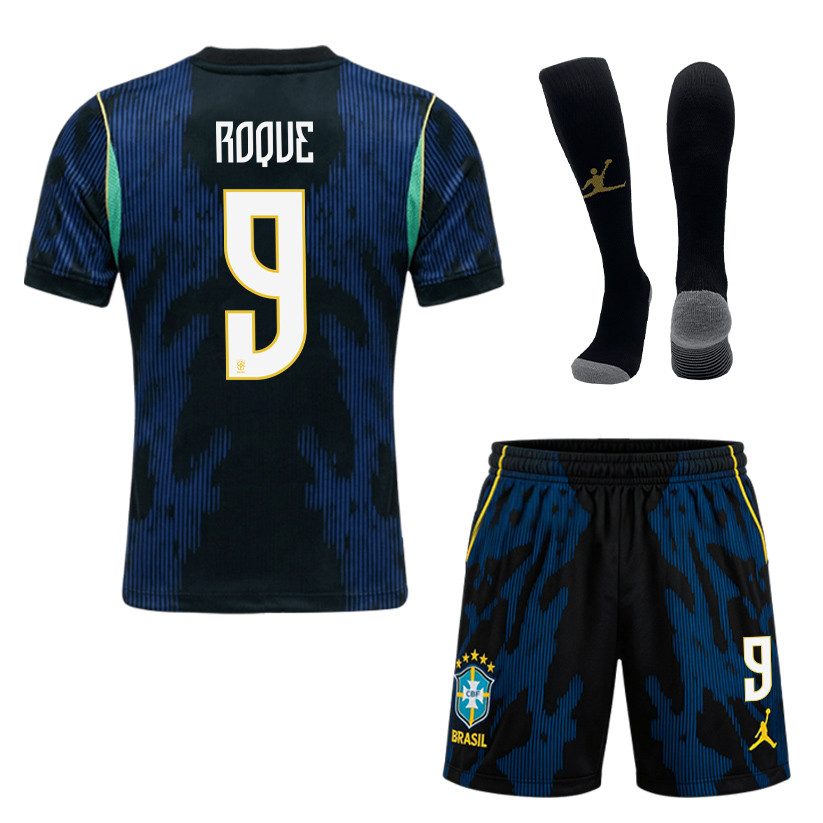 Vitor Roque 9 Brazil 2026 Away Men Kit Set – Blue - Jersey Teams