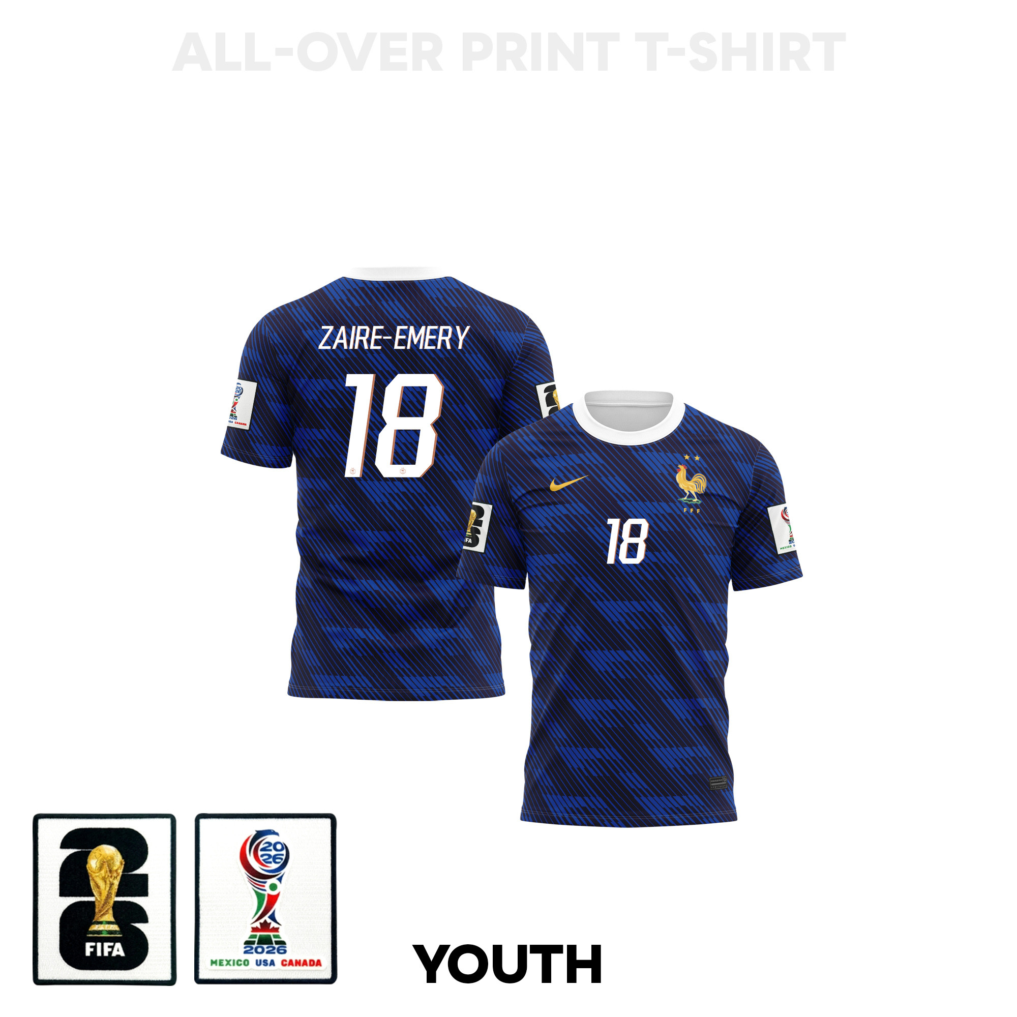 Warren Zaïre-Emery 18 Youth France 2026 Home 3D T-shirt Fully Printed – Blue - Jersey Teams