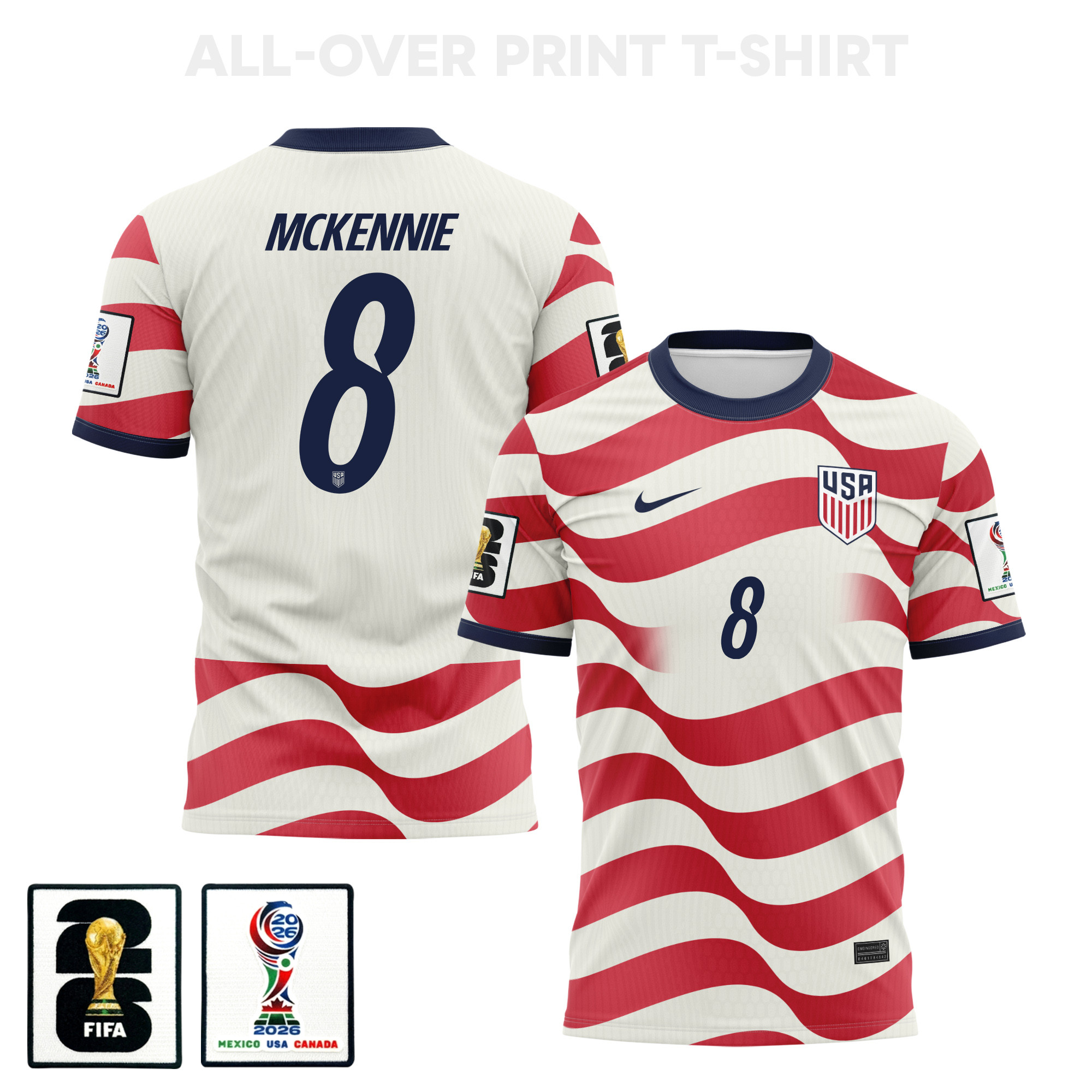 Weston McKennie 8 USMNT 2026 Home 3D T-Shirt Fully Printed – Unisex, White/Red - Jersey Teams