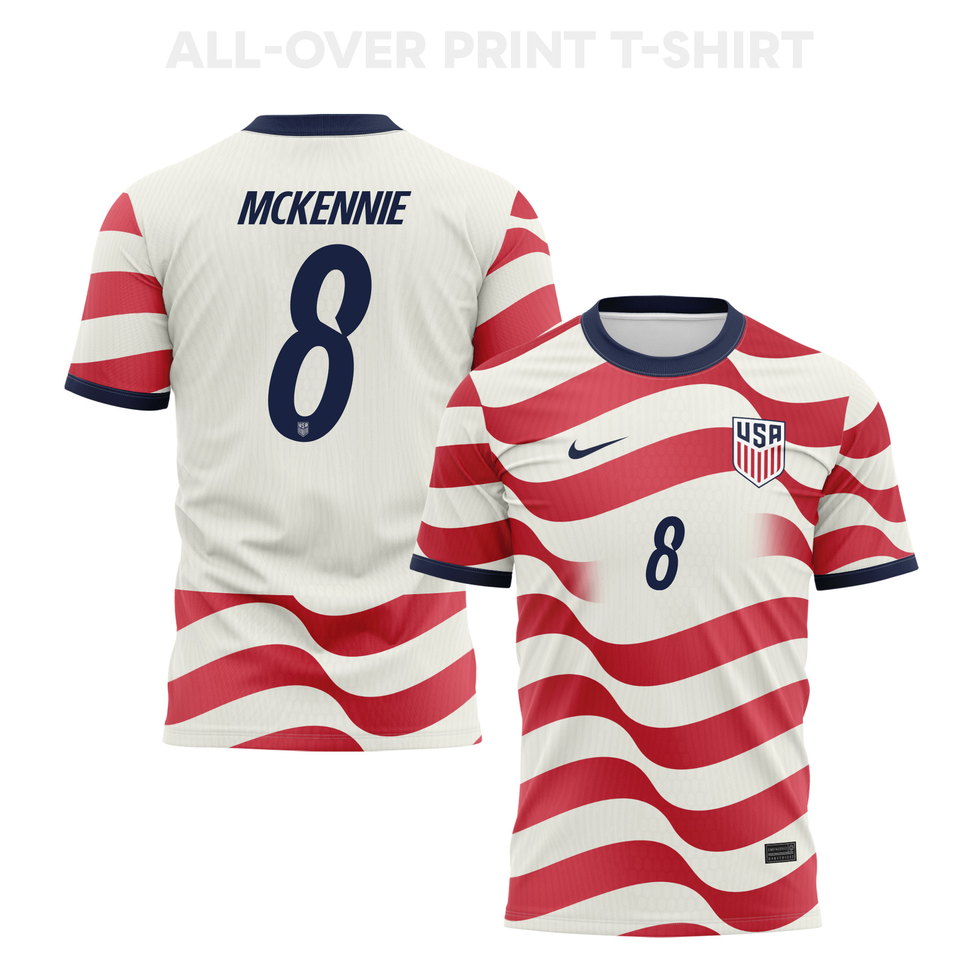 Weston McKennie 8 USMNT 2026 Home 3D T-Shirt Fully Printed – Unisex, White/Red - Jersey Teams