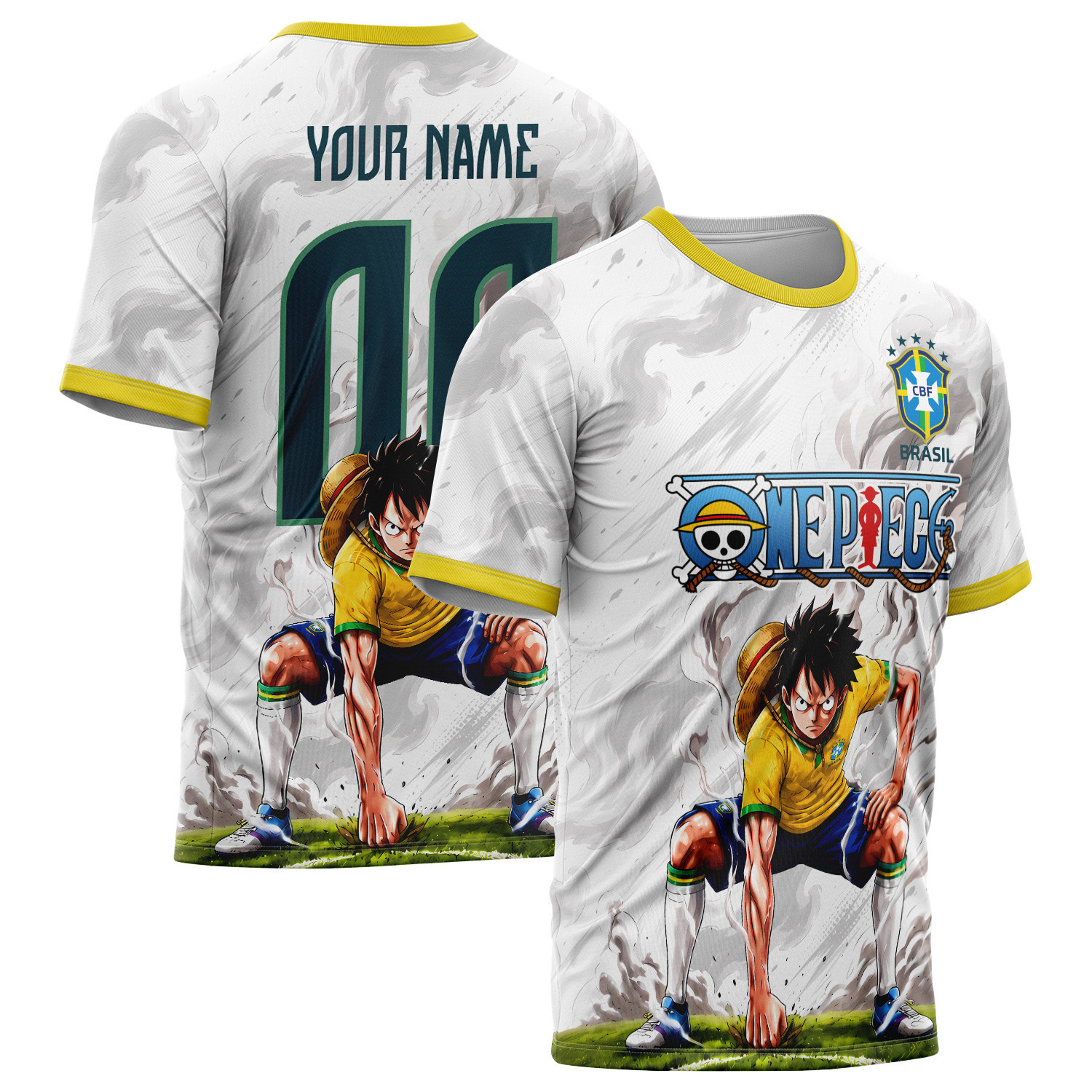 World Cup 2026 Brazil x OP Luffy Gear 2 Smokey All Over Print Jersey - Jersey Teams