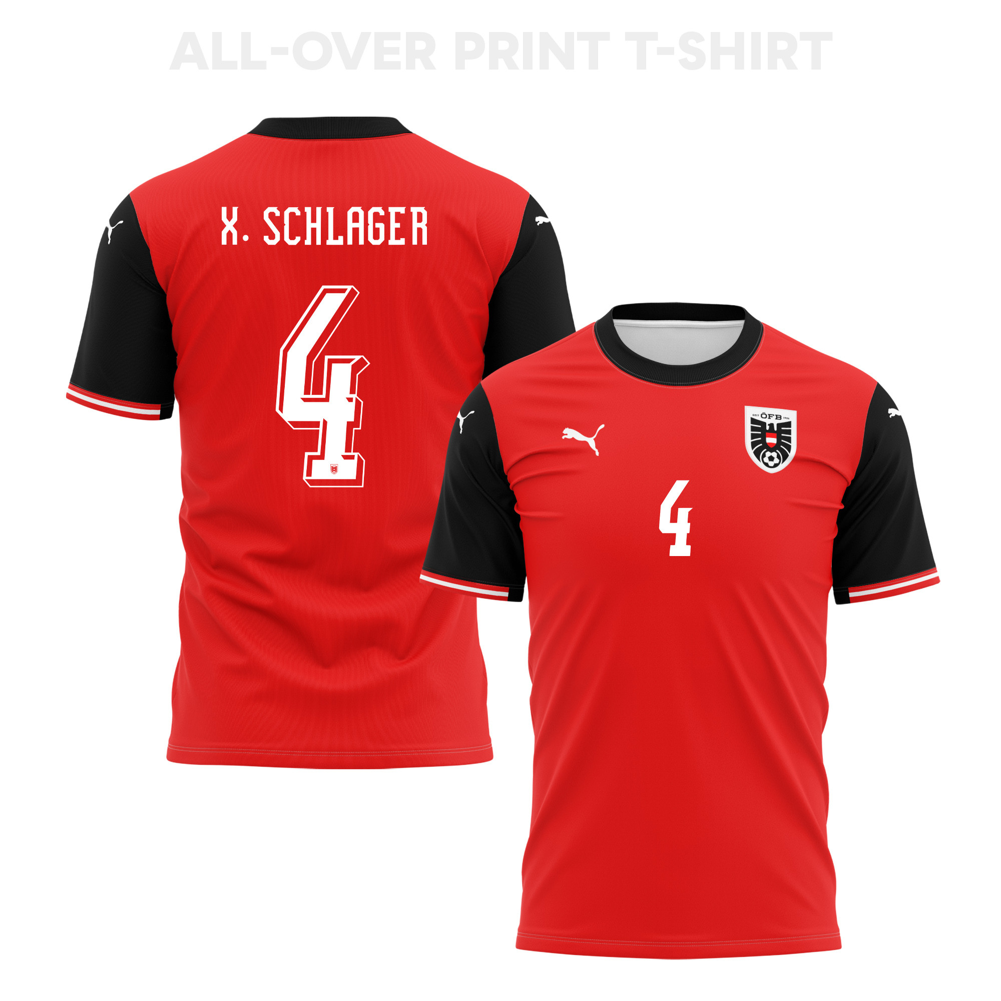 Xaver  Schlager 4 Austria 2026 Home 3D T-Shirt Fully Printed – Unisex, Red - Jersey Teams