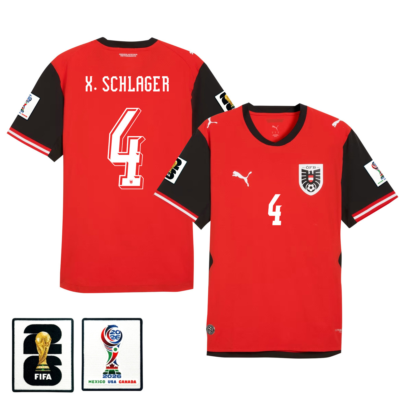 Xaver Schlager 4 Austria National Team 2026 Home Jersey - Red, Men - Jersey Teams