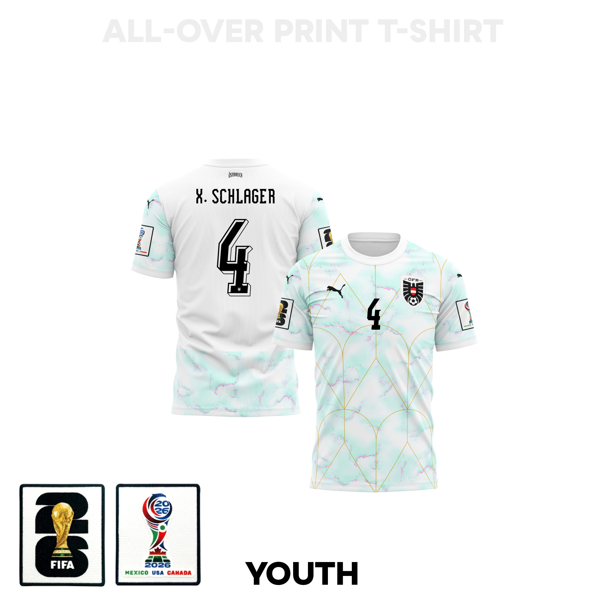 Xaver  Schlager 4 Youth Austria 2026 Away 3D T-shirt Fully Printed – White – Jersey Teams