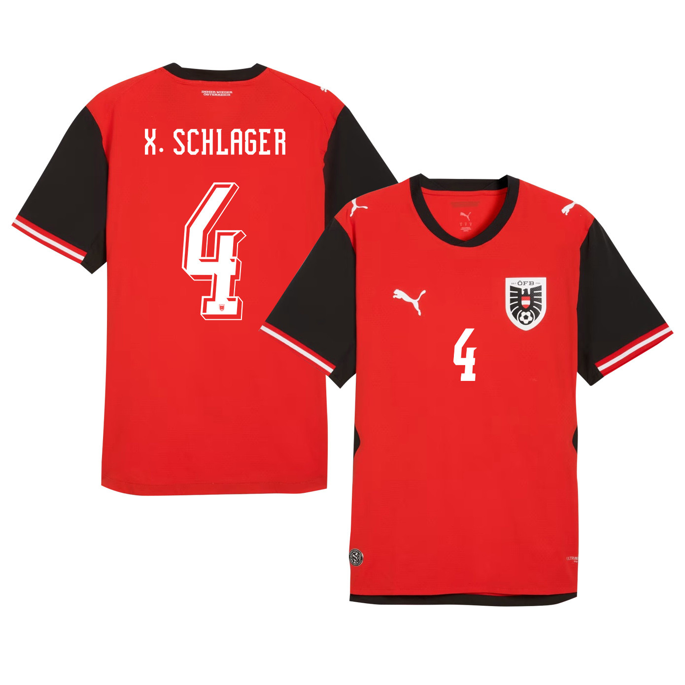 Xaver Schlager 4 Youth Austria National Team 2026 Home Jersey - Red - Jersey Teams
