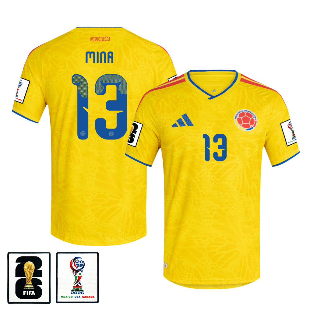 Yerry Mina 13 Colombia National Team 2026 x World Cup Patch Home Jersey - Yellow, Men - Jersey Teams