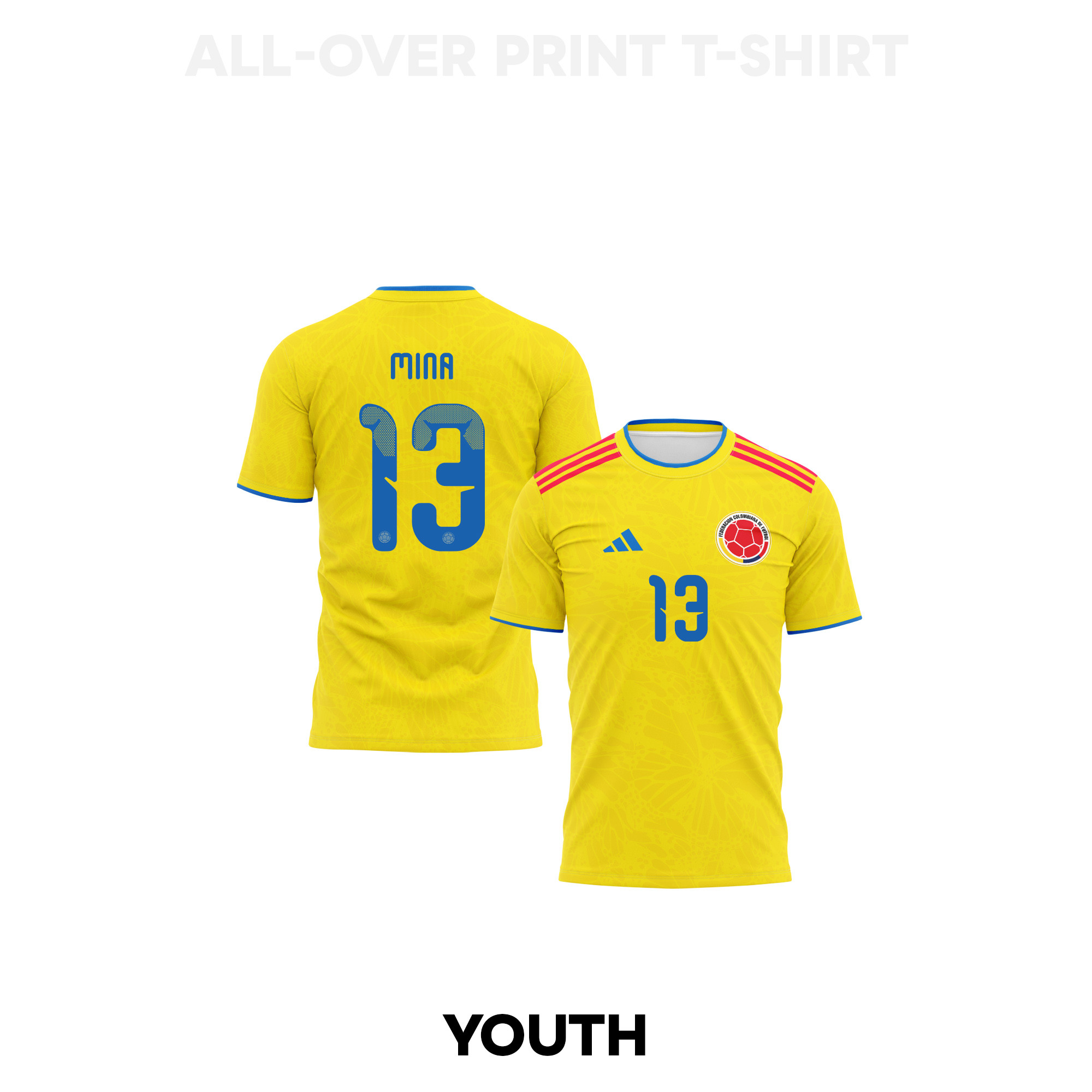 Yerry Mina 13 Youth Colombia 2026 Home 3D T-shirt Fully Printed – Yellow - Jersey Teams